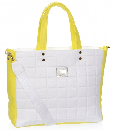 Veľká bielo-žltá kabelka so vzorom a zlatými aplikáciami ANDREA