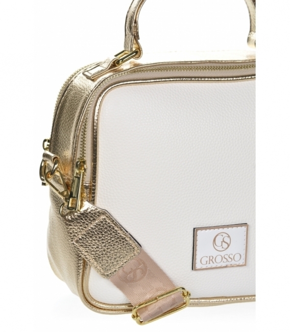 Bielo-zlatá lakovaná kabelka s rúčkou Grosso JCS0013whitegold