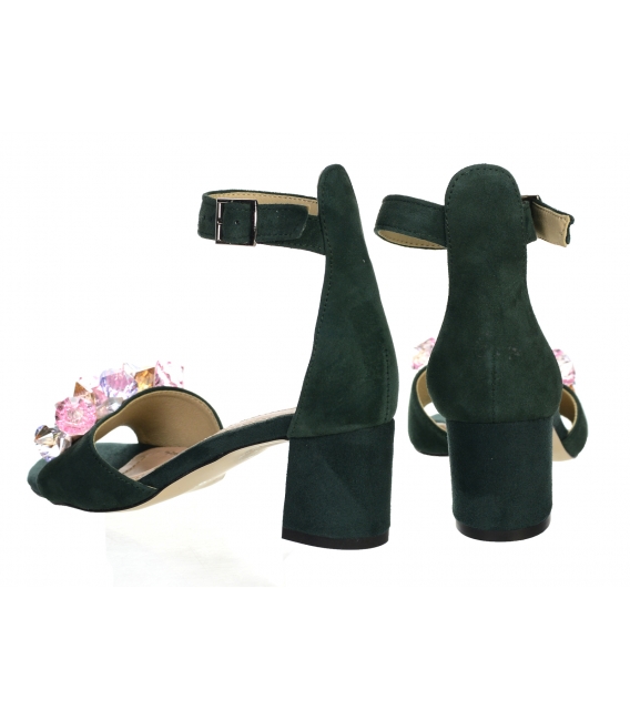 Zelené dámske sandále na hrubom podpätku so žltou ozdobou DSA036