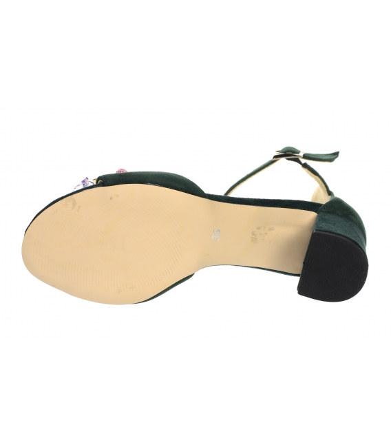 Zelené dámske sandále na hrubom podpätku so žltou ozdobou DSA036