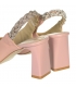 Ružové kožené sandále na podpätku s prepletaným kamienkovým zdobením 2328