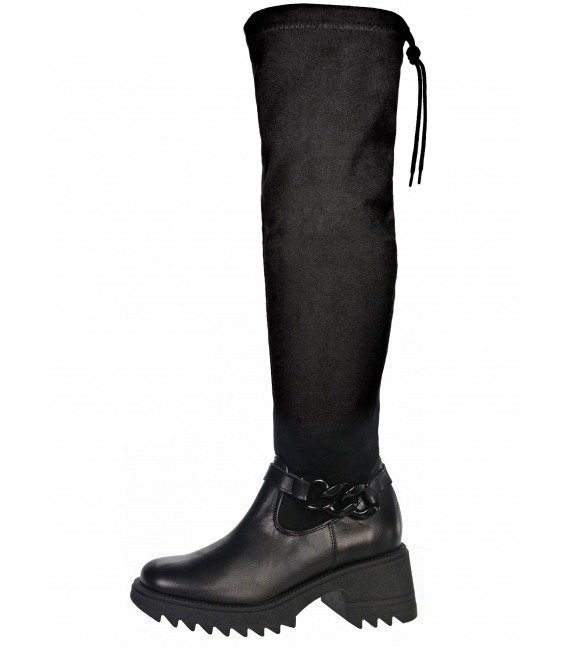Čierne vysoké elastické čižmy s ozdobou DKO2341-1