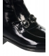 Čierne lesklé elegantné členkové čižmy s čiernou ozdobou 101-10146