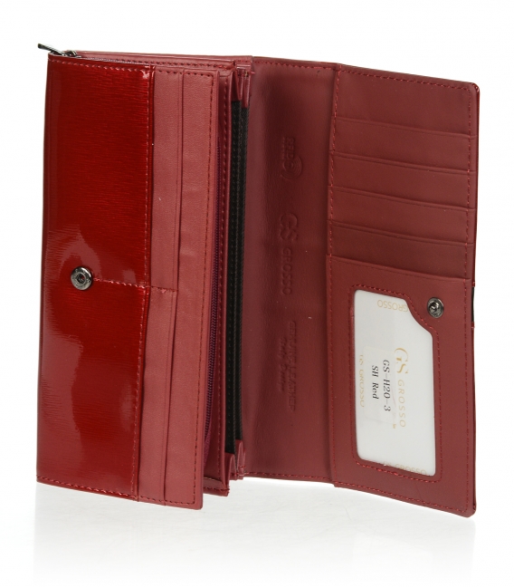 Dámska červená lakovaná peňaženka s čiernym pásikom H20-3