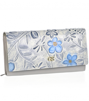 Dámska sivá peňaženka s kvetmi 