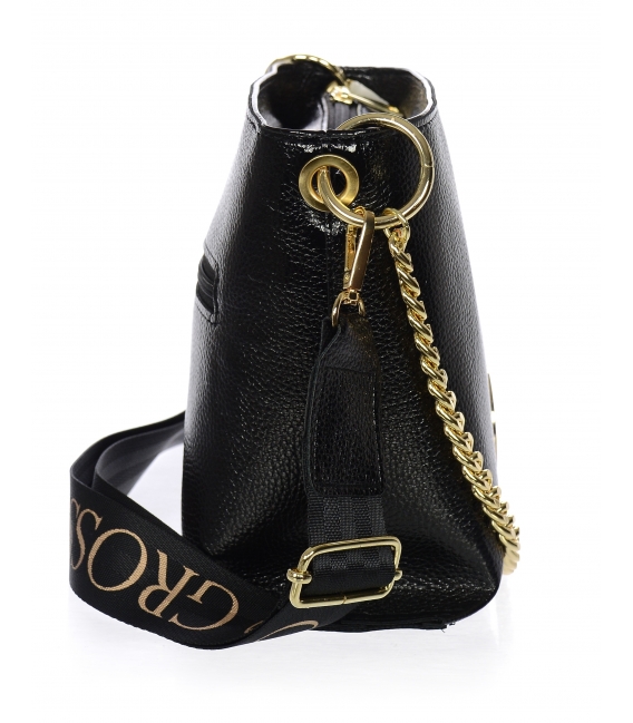 Zvýhodnený set čierne kožené tenisky so zlatými detailmi na podošve HOGA DTE044+čierna kabelka KAREN