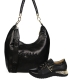 Zvýhodnený set čierne kožené tenisky s nápisom OLIVIA DTE3500+ kabelka black AISHA