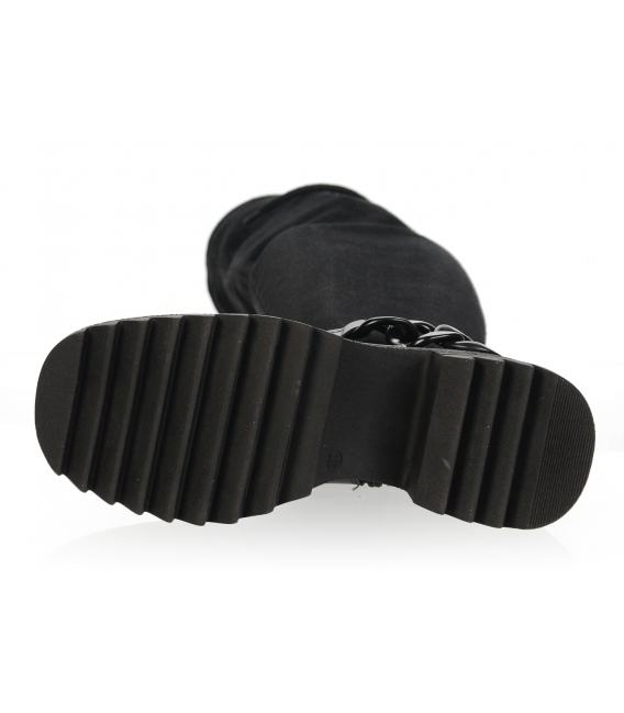 Čierne vysoké lesklé elastické čižmy s ozdobou DCI2346