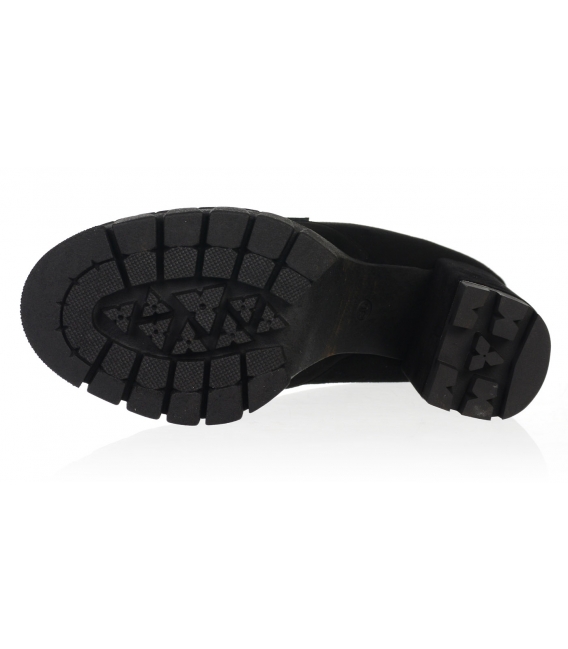 Čierne čižmy s ozdobou a s elastickou sárou na vyššom podpätku DKO2357