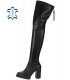 Čierne čižmy s elastickou sárou nad kolená DKO2357