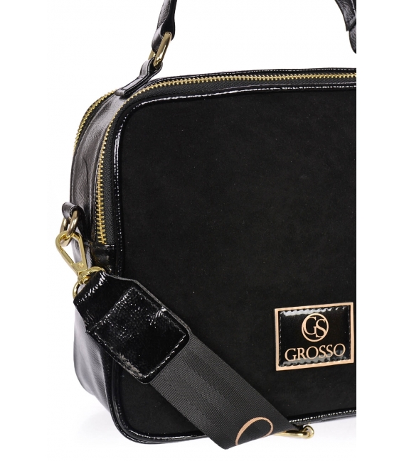 Zvýhodnený set čierne kožené lodičky s logom OL 2350 + kabelka Nicol