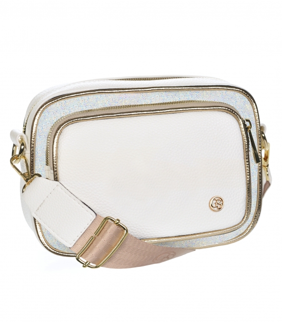 Malá bielo-zlatá crossbody kabelka s trblietavým detailom GRETA