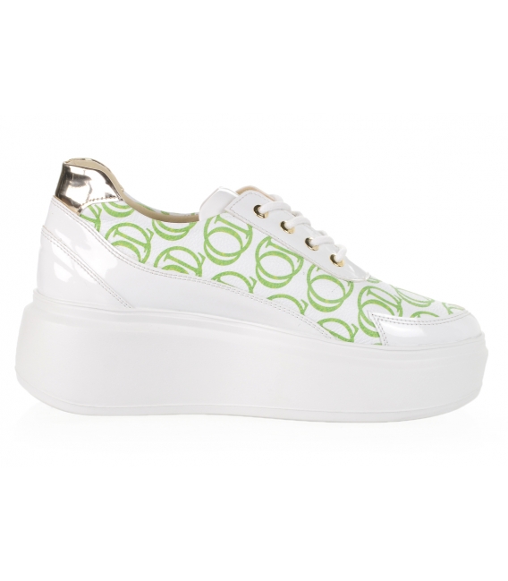 Biele pohodlné tenisky so zeleným logom OL DBA2367