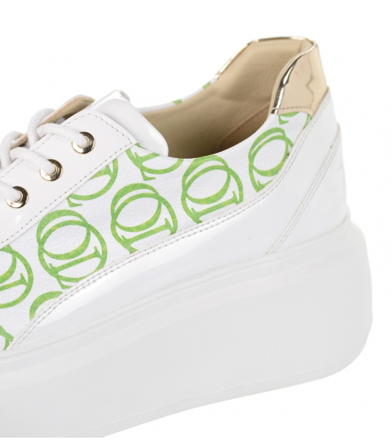 Biele pohodlné tenisky so zeleným logom OL DBA2367