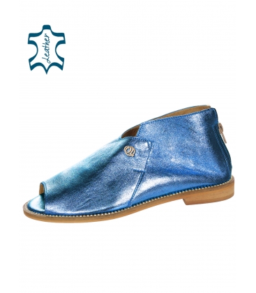 Modré metalické pohodlné sandále z mäkkej kože 3021