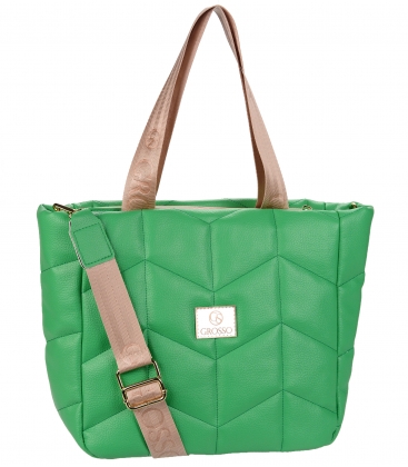 Zelená prešívaná kabelka s logom GROSSO Alex 