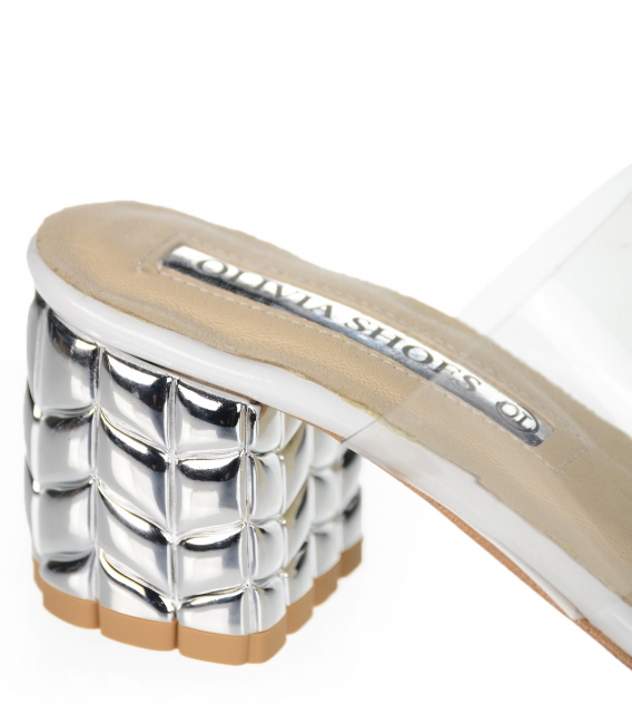 Bielo-strieborné štýlové šľapky s priesvitným lemom DSL2390