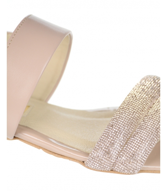 Béžové elegantné sandále so štrasovými ozdobnými pásmi DSA2385
