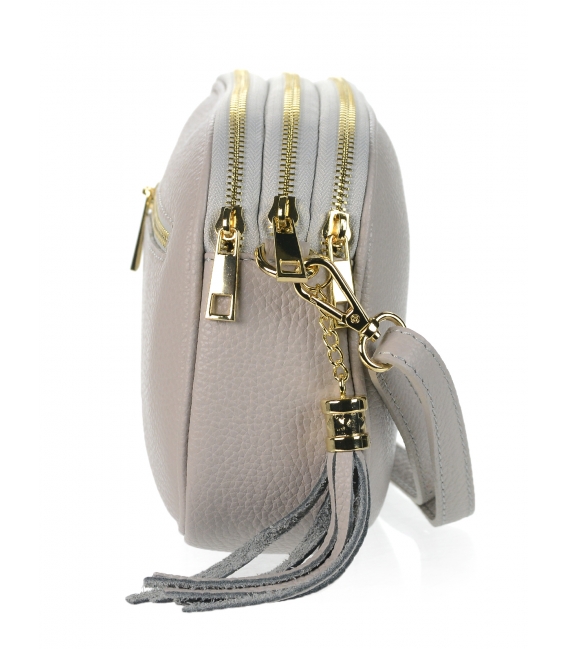 Sivá kožená crossbody kabelka so strapcom GROSSO GS101