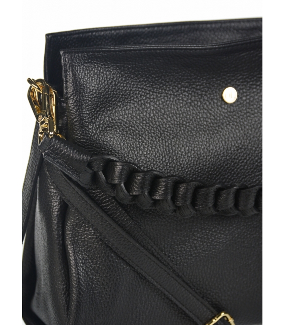 Čierna kožená kabelka s prepletanou rúčkou Wanda