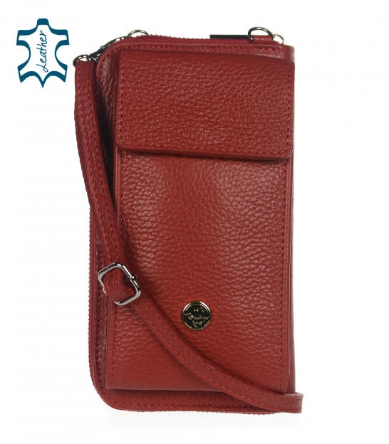 Praktická kožená červená crossbody peňaženka s vreckom Michaela