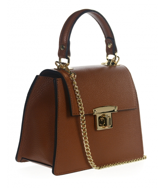 Elegantná hnedá kožená kabelka s retiazkou Eli