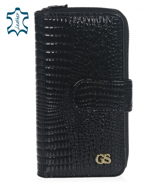 Dámska čierna kožená lakovaná peňaženka s kroko vzorom GROSSO PN34