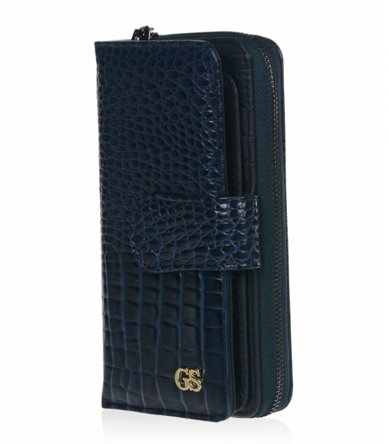 Dámska modrá kožená lakovaná peňaženka s kroko vzorom GROSSO PN34