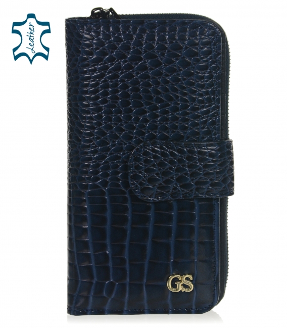 Dámska modrá kožená lakovaná peňaženka s kroko vzorom GROSSO PN34