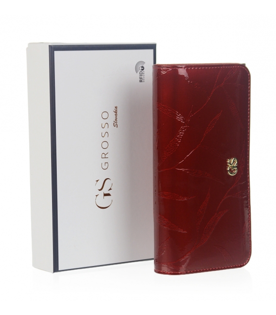 Dámska červená kožená lakovaná peňaženka GROSSO 76110