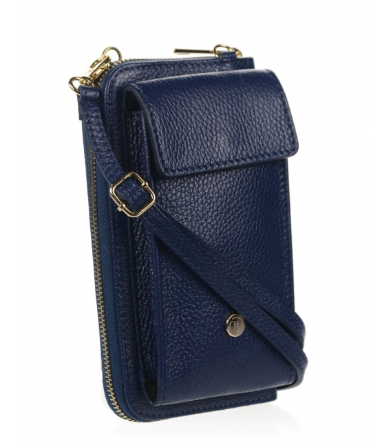 Praktická kožená modrá crossbody peňaženka s vreckom Michaela