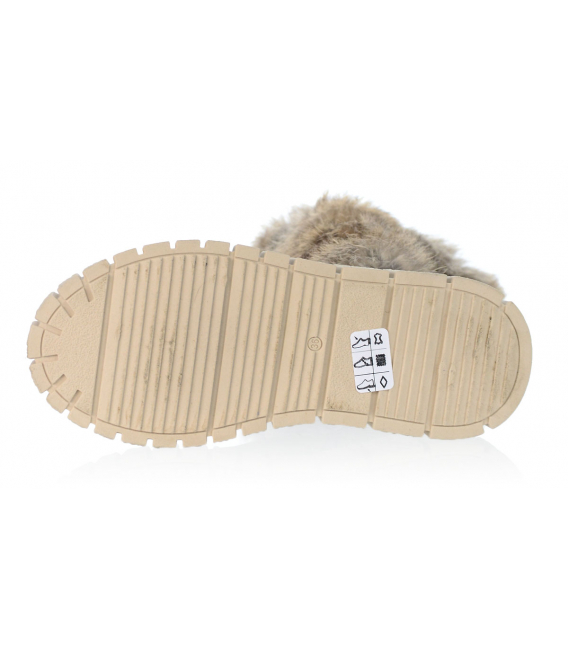 Béžové zateplené kožušinkové členkové topánky z brúsenej kože - 5-1434-018