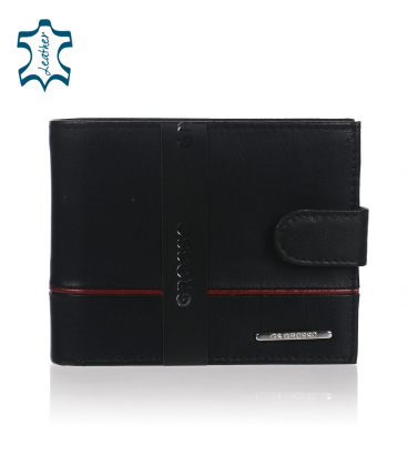 Pánska kožená čierna peňaženka s červeným pásikom GROSSO TM-100R-032black/red