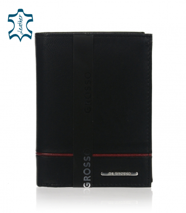 Férfi bőr fekete pénztárca piros csíkkal GROSSO TM-100R-034black/red