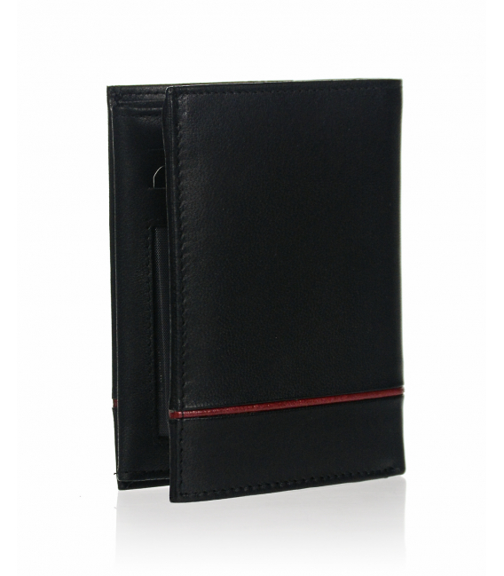 Pánska kožená čierna peňaženka s červeným pásikom GROSSO TM-100R-034black/red