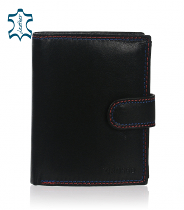 Pánska kožená čierna peňaženka s modro-červeným prešívaním GROSSO 02
