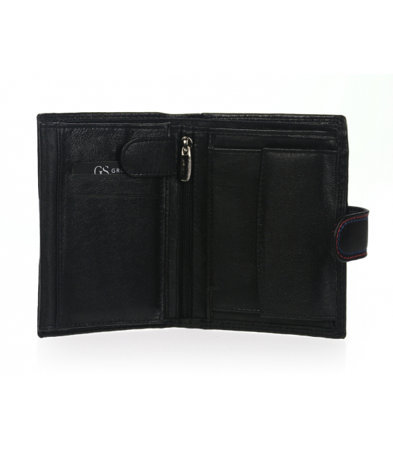 Pánska kožená čierna peňaženka s modro-červeným prešívaním GROSSO 02