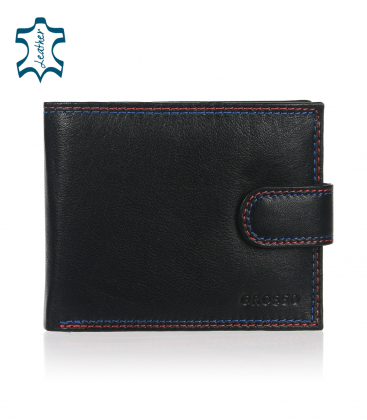 Pánská kožená černá peněženka s modro-červeným prošíváním GROSSO 03