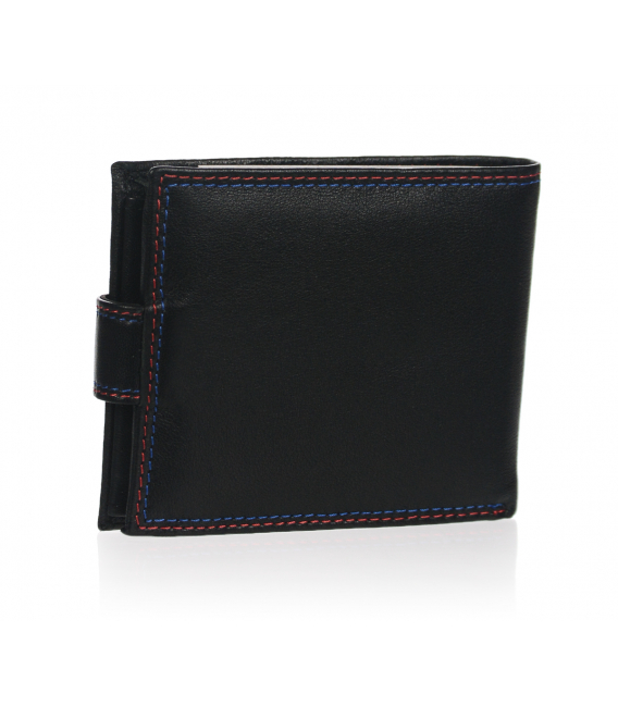 Pánska kožená čierna peňaženka s modro-červeným prešívaním GROSSO 03