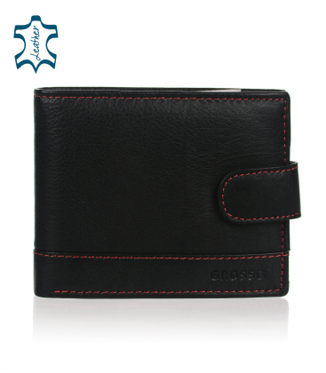 Pánská kožená černá peněženka s červeným prošíváním GROSSO 002