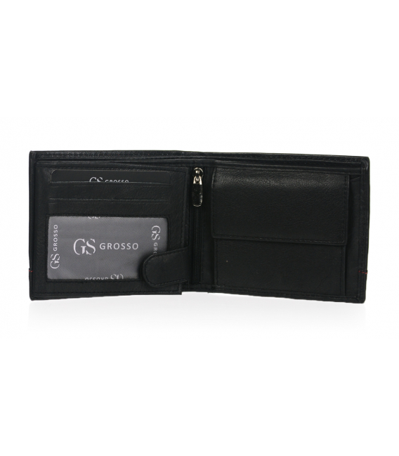 Pánska kožená čierna peňaženka s červeným prešívaním GROSSO 003